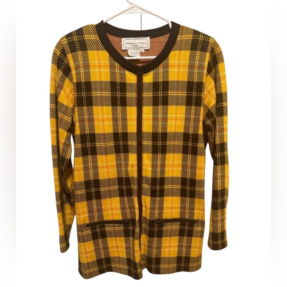 Adrienne Vittadini Yellow Black Plaid Jacket Sz M